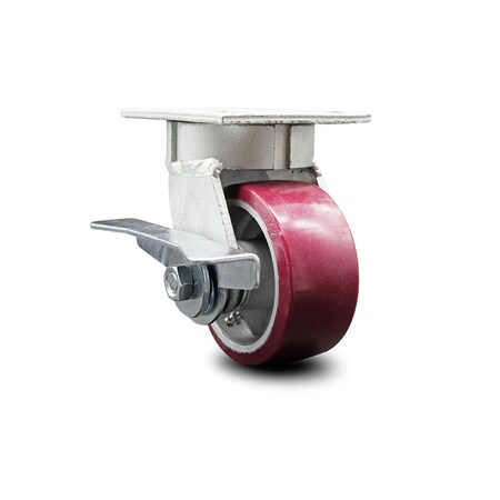 Service Caster 4 Inch Kingpinless Poly on Aluminum Wheel Swivel Caster with Brake SCC SCC-KP30S420-PAR-SLB